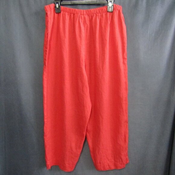 Chicos Design 100% Linen Coral Capri Pants Women Size XL 3 Pull On Crop Wide Leg - Picture 5 of 8